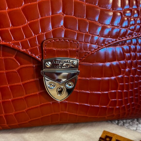Aspinal of London Mayfair Bag Deep Shine Marmalade Ombre Croc - Picture 2 of 14